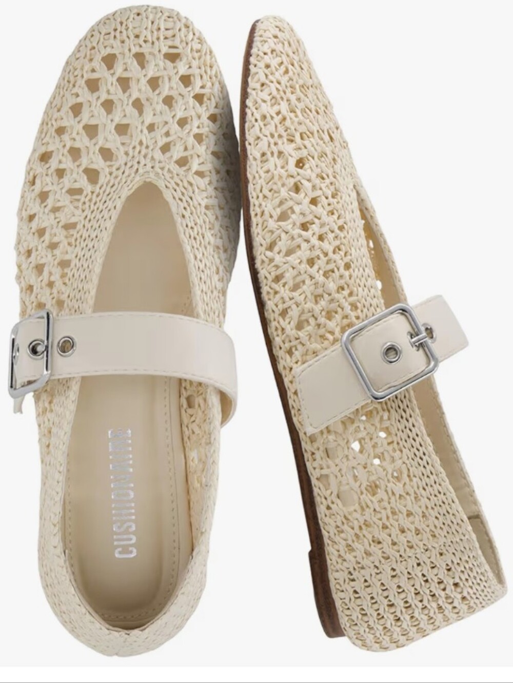 Cushionaire Women’s Cream Woven Mary Jane Flats with Buckle Size 8